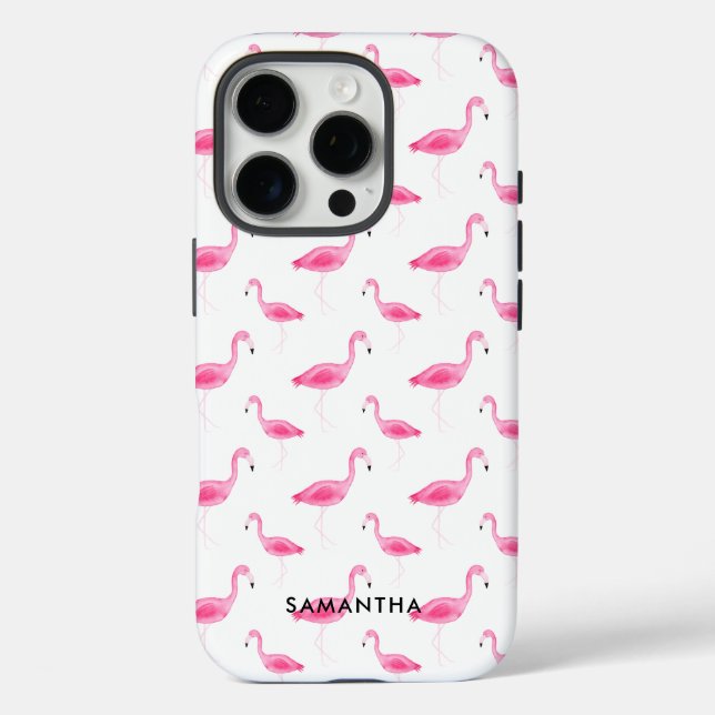 Personalisierte Wasserfarbe Flamingo iPhone 16 Pro Hülle (Rückseite)