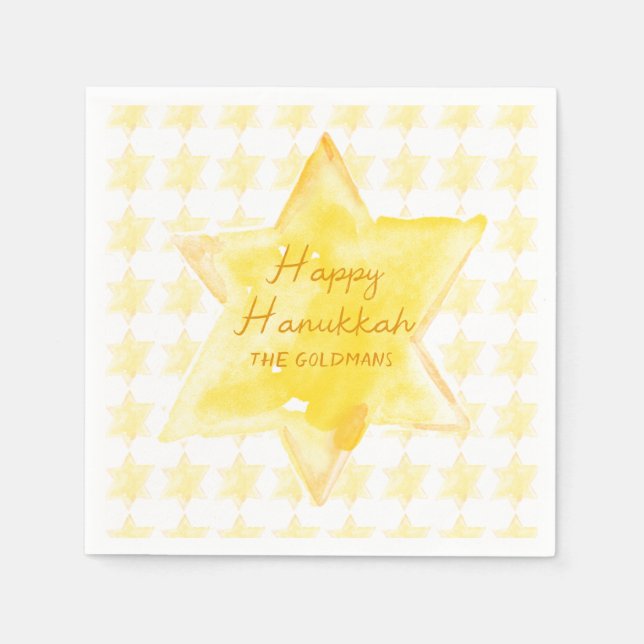 Personalisierte Wasserfarbe Jüdische Star Hanukkah Serviette (Vorderseite)
