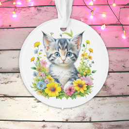 Personalisierte Wasserfarbe Kitten Blume Weihnacht Ornament