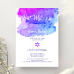 Personalisierte Wasserfarbe Lila Blue Bat Mitzvah Einladung<br><div class="desc">Schöne moderne BAT MITZVAH Wasserfarbe (Wasserfarbe) lila,  violett,  blau,  türkisfarben. Star von David in der Mitte. Ideal für jedes 12-jährige jüdische Mädchen. Kontaktieren Sie den Designer für weitere Variationen.</div>