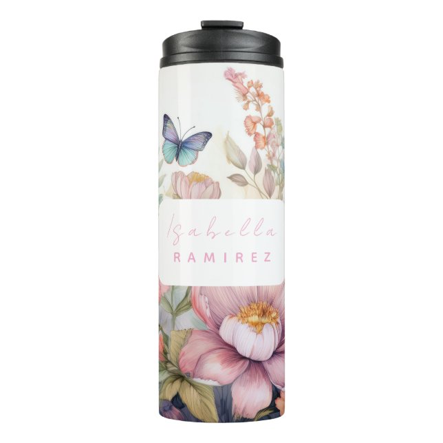 Personalisierte Wasserfarbe mit Name Thermosbecher (Vorderseite)