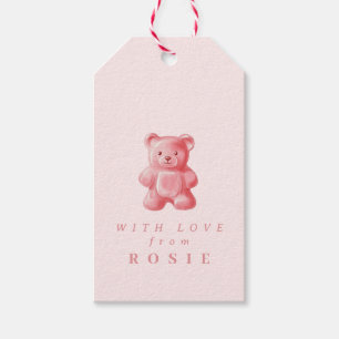Personalisierte Wasserfarbe Niedlich rosa Gummibär Geschenkanhänger