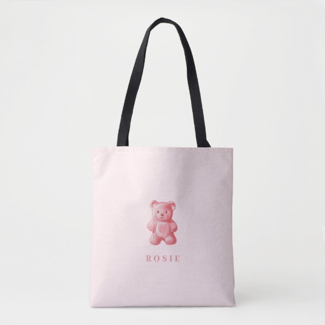 Personalisierte Wasserfarbe Niedlich rosa Gummibär Tasche (Vorderseite)