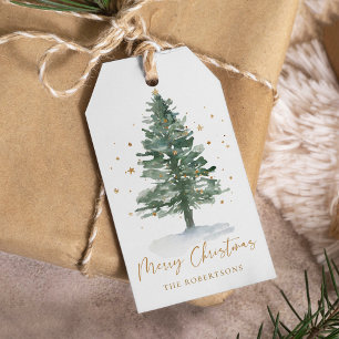 Personalisierte Wasserfarbe Pine Tree Weihnachten Geschenkanhänger