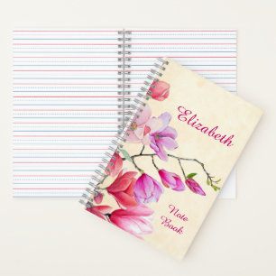 Personalisierte Wasserfarbe Pink Magnolie  Notizbuch