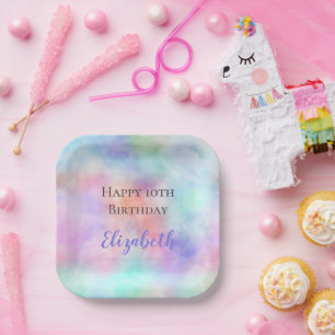 Personalisierte Wasserfarbe Rainbow Pastel Geburts Pappteller