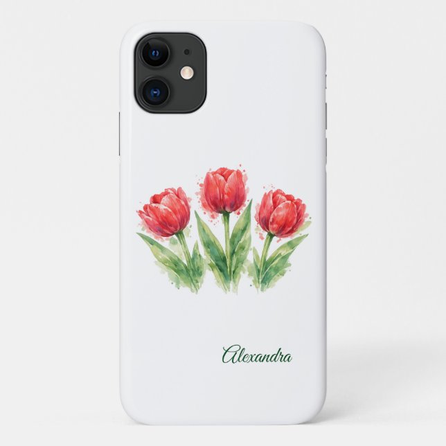 Personalisierte Wasserfarbe Rote Tulpen  Case-Mate iPhone Hülle (Rückseite)
