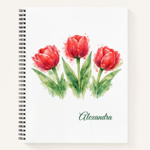 Personalisierte Wasserfarbe Rote Tulpen  Notizbuch