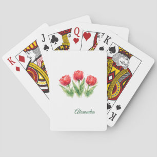 Personalisierte Wasserfarbe Rote Tulpen Spielkarten