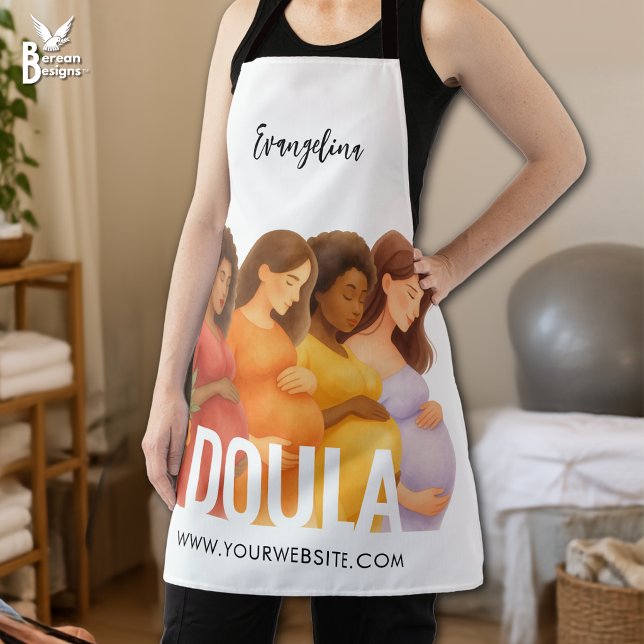 Personalisierte Wasserfarbe Schutz-DOULA Schürze (White personalized DOULA apron with watercolor artwork and customizable name and tagline. )