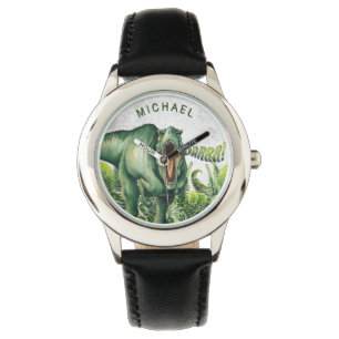 Personalisierte Wasserfarbe T-Rex Dinosaurier Kind Armbanduhr