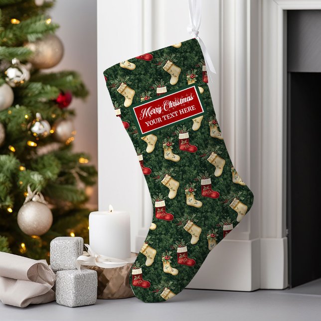Personalisierte Wasserfarbe Weihnachten Strumpf Cl Großer Weihnachtsstrumpf (Personalized Watercolor Christmas Stocking Classic Design)