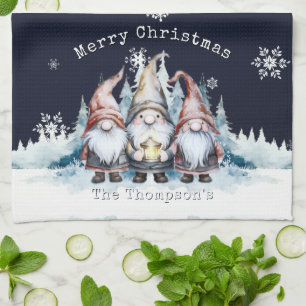 Personalisierte Wasserfarbe-Weihnachtsgnome Geschirrtuch