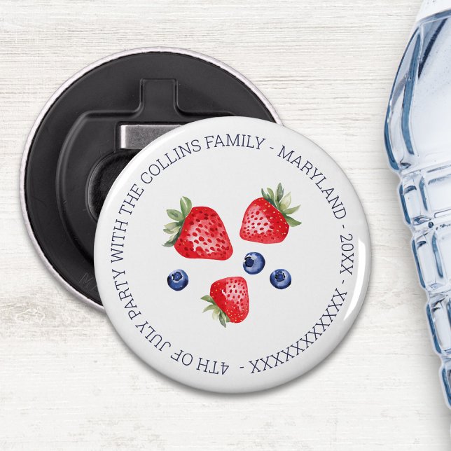 Personalisierte Wasserfarben Berries 4. Juli Party Flaschenöffner (Personalized Watercolor Berries 4th of July Party Bottle Opener)