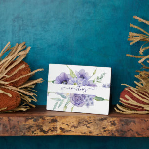 Personalisierte Wasserfarben-Blumen in Lila Fotoplatte