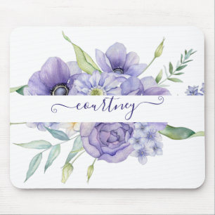 Personalisierte Wasserfarben-Blumen in Lila   Mousepad