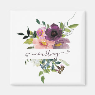 Personalisierte Wasserfarben-Blumen in Rosa und Li Magnet