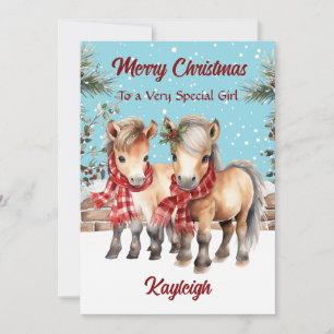 Personalisierte Wasserfarben-Pony-Weihnachtskarte Feiertagskarte
