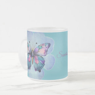Personalisierte Wasserfarben-Schmetterlinge und Bl Mattglastasse