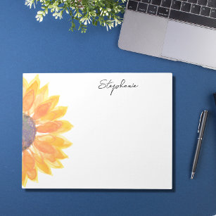 Personalisierte Wasserfarben-Sonnenblume Notizblock