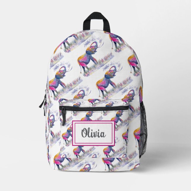 Personalisierte Wasserfarbenfrohe Elefanten Bedruckter Rucksack (Vorderseite)