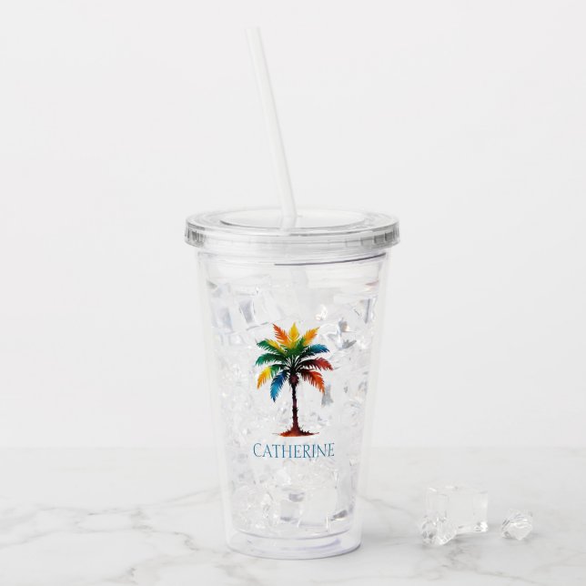 Personalisierte Wasserfarbenpalme Acryltrinkbecher (Vorderseite Ice)