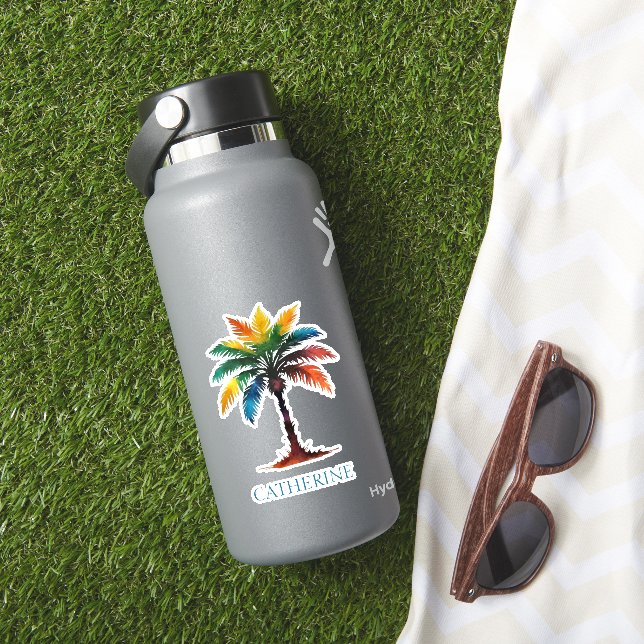Personalisierte Wasserfarbenpalme Aufkleber (HydroFlask Insitu)