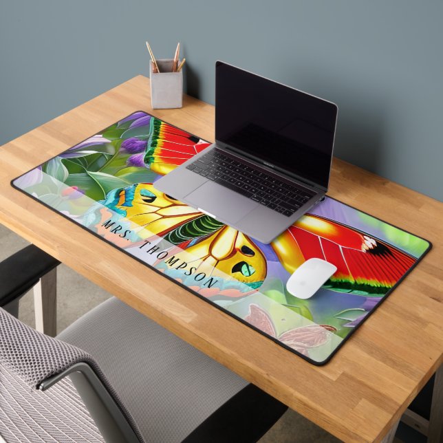 Personalisierte Wasserfarbenschmetterlinge Schreibtischunterlage (Büro 2)
