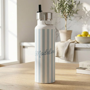 Personalisierte Wasserflasche mit blauem Streifen Trinkflasche