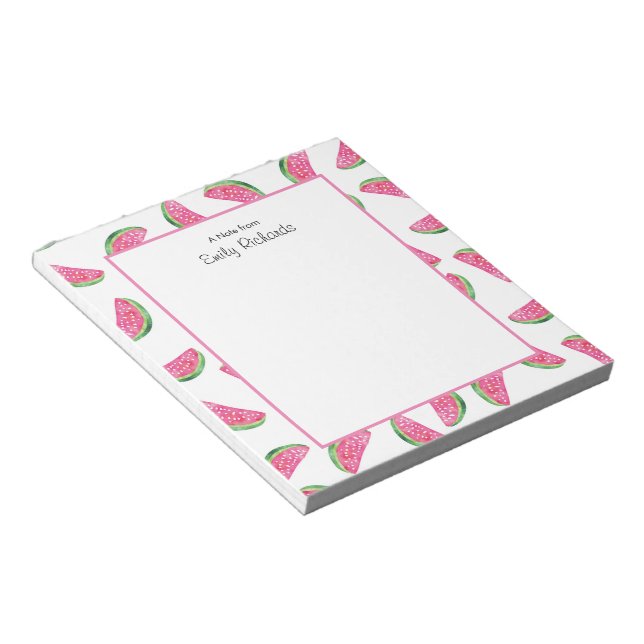 Personalisierte Wassermelone gemustert Notepad Notizblock (angewinkelt)