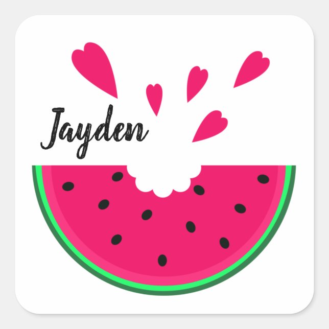 Personalisierte Wassermelone und Herz, saftig Quadratischer Aufkleber (Vorderseite)