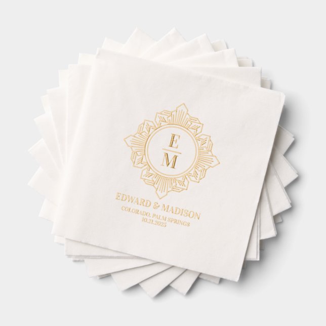 Personalisierte Wedding Monogram Art Deco Frame Servietten Mit Folie (Insitu (Gestapelt))