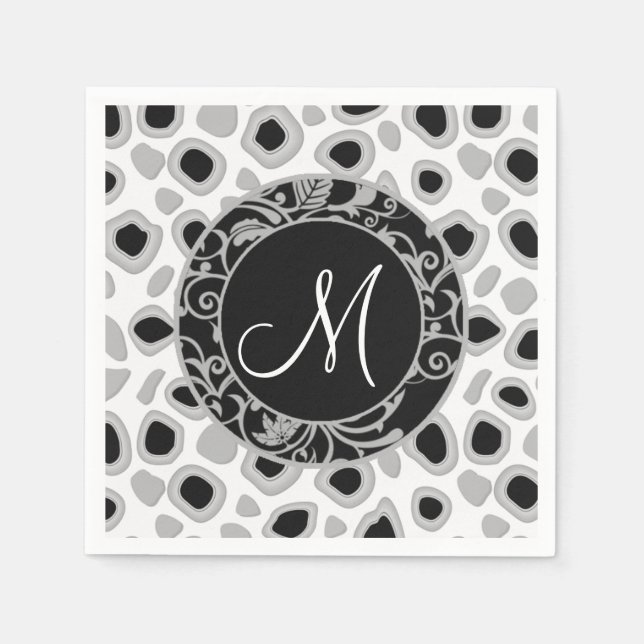 Personalisierte Wedding Monogram Schwarz-weiß Grau Serviette (Vorderseite)