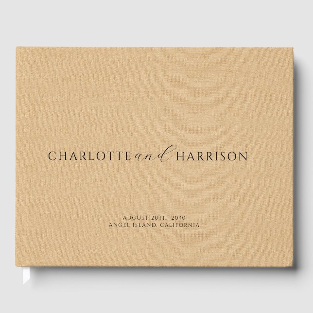 Personalisierte Wedding Monogram Tan Imitate Linen Gästebuch (Vorderseite)