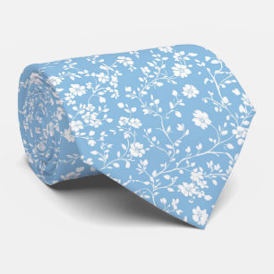 Personalisierte weich-blaue und weiße Blume Krawatte