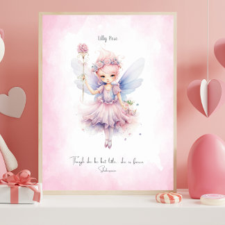 Personalisierte weiche rosa Feen-Nursery-Wandkunst Poster