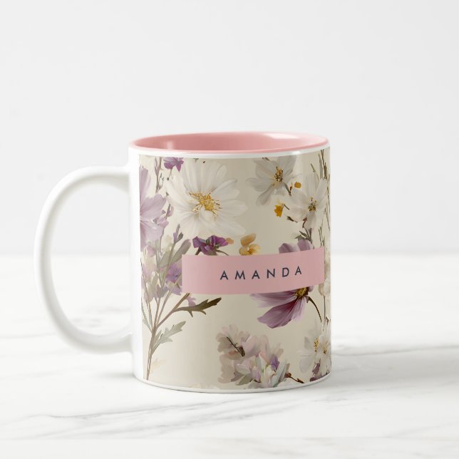 Personalisierte weiche Wildblume Wiese Floral Zweifarbige Tasse (Links)