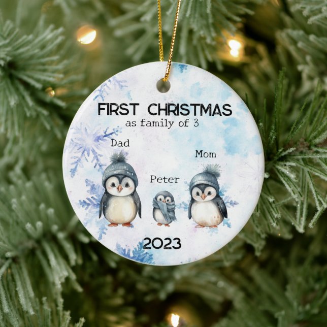 Personalisierte Weihnachten als 3-jährige Familie Keramik Ornament (Baum)