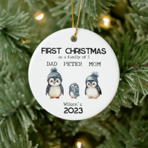 Personalisierte Weihnachten als 3-jährige Familie Keramik Ornament