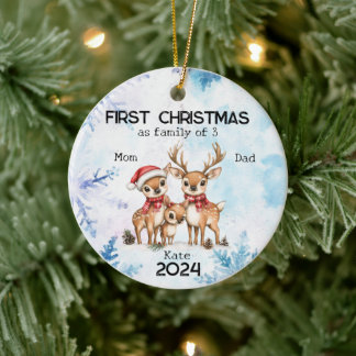 Personalisierte Weihnachten als 3-jährige Familie Keramik Ornament
