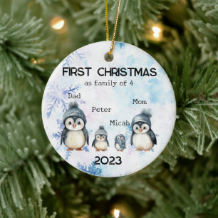 Personalisierte Weihnachten als Familie von 4 Jahr Keramik Ornament