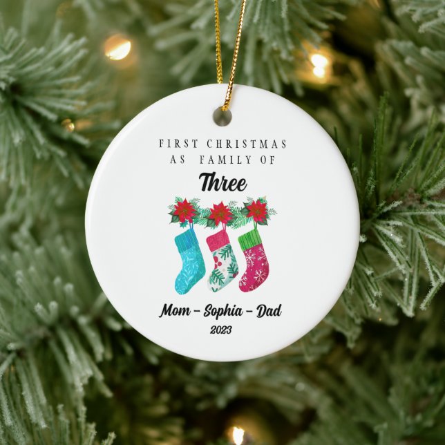 Personalisierte Weihnachten als Familie von drei Keramik Ornament (Baum)