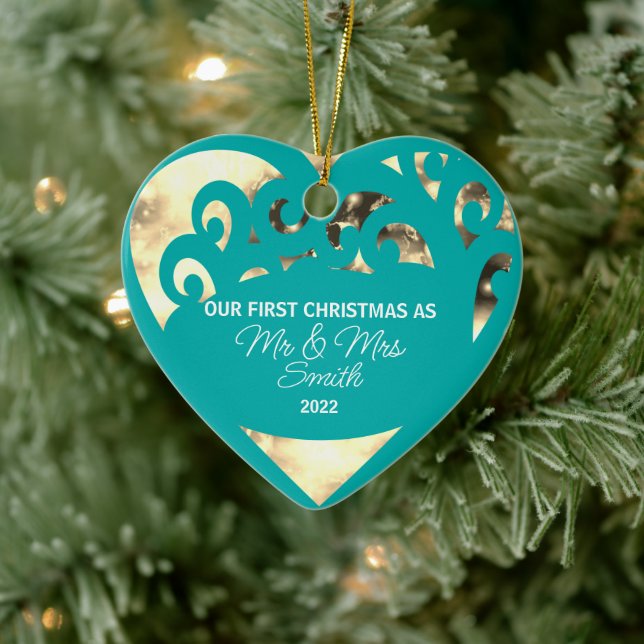 Personalisierte Weihnachten als Herr & Mrs. Keramik Ornament (Baum)
