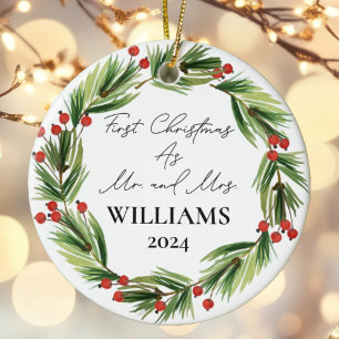 Personalisierte Weihnachten als Mr. & Mrs. Keramik Ornament