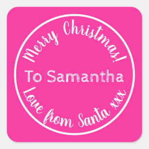 Personalisierte Weihnachten aus Santa Hot Pink Quadratischer Aufkleber