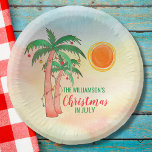 Personalisierte Weihnachten im Juli Party Papier B Pappteller<br><div class="desc">Feiern wir Weihnachten im Juli mit einer GRILLEN oder einem Party! Laden Sie Familie und Freunde zu Ihrem Weihnachtsfest ein und dekorieren Sie es mit diesen Papierschüsseln im Inselstil mit handgezeichneten Palmen, die mit Lichtern auf Aquarellfarben geschmückt sind. Einfach mit Ihrem Namen anpassbar. Weil wir unsere eigenen Kunstwerke erstellen, werden...</div>