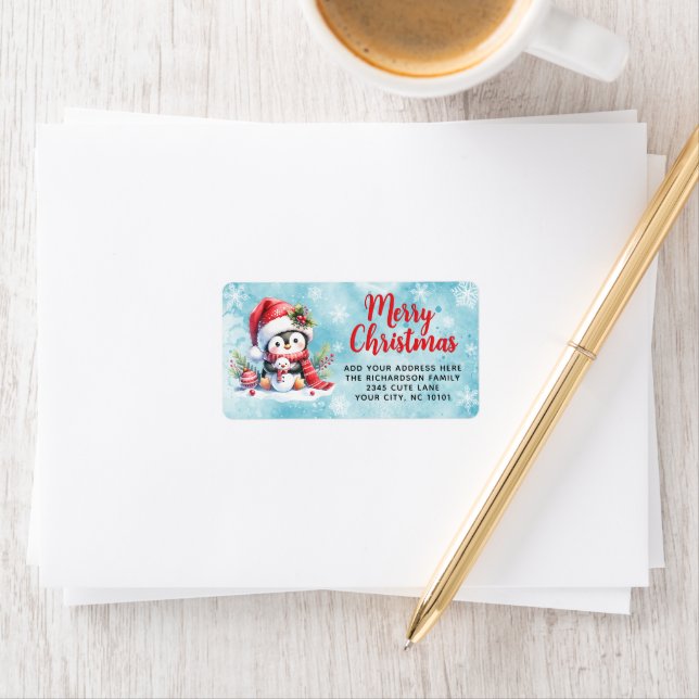 Personalisierte Weihnachten in Rot und Blau Adressaufkleber (Insitu)