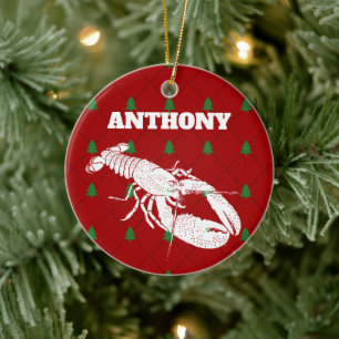 Personalisierte Weihnachten in Rot und Weiß Keramik Ornament