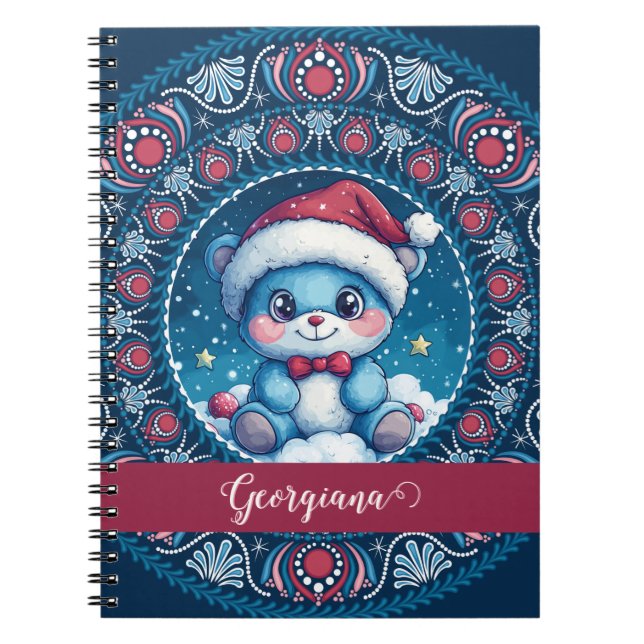 Personalisierte Weihnachten Kawaii Bear Dot Mandal Notizblock (Vorderseite)