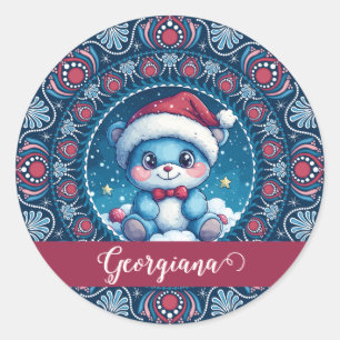 Personalisierte Weihnachten Kawaii Bear Dot Mandal Runder Aufkleber